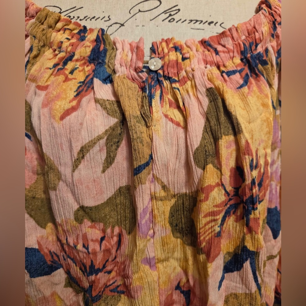 Terra & Sky Floral Off-Shoulder Tunic in Pink, Mustard & Navy - Picture 9 of 9